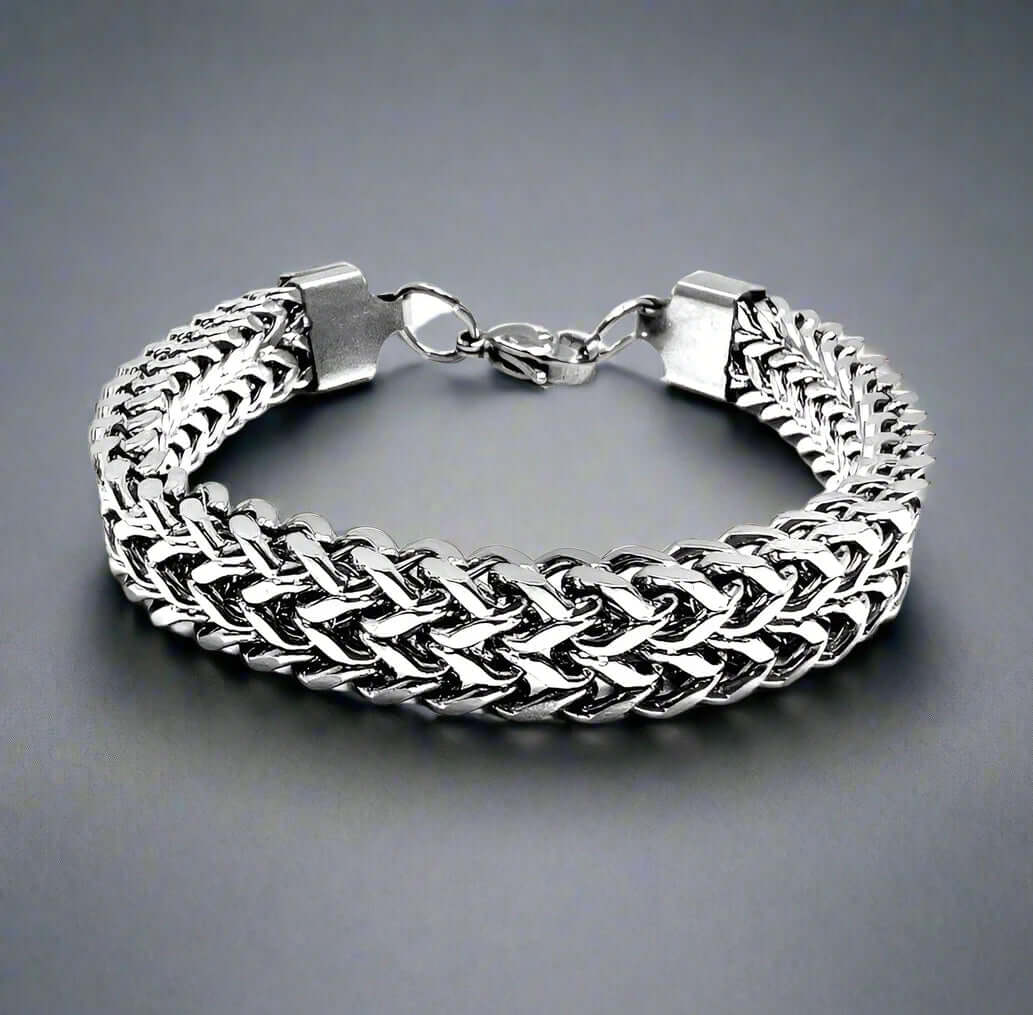 THE MEN THING Steel Bracelets ITALIAN MESH CLAW - Stainless Steel Italian trending Style, double-layer thick 10mm Bracelet, 7 to 8 inch with Lobster Claw Buckle for Men & Boy