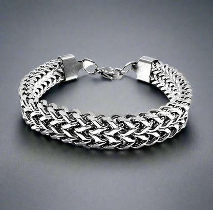THE MEN THING Steel Bracelets ITALIAN MESH CLAW - Stainless Steel Italian trending Style, double-layer thick 10mm Bracelet, 7 to 8 inch with Lobster Claw Buckle for Men & Boy