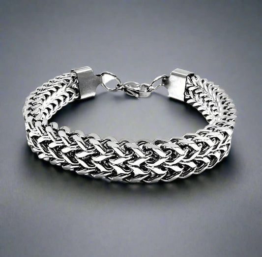 THE MEN THING Steel Bracelets ITALIAN MESH CLAW - Stainless Steel Italian trending Style, double-layer thick 10mm Bracelet, 7 to 8 inch with Lobster Claw Buckle for Men & Boy