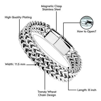 THE MEN THING Steel Bracelets ITALIAN MESH LINK -  11.5mm Pure Titanium Steel Bracelet with Magnetic Buckle for Men & Boy (8 inch)