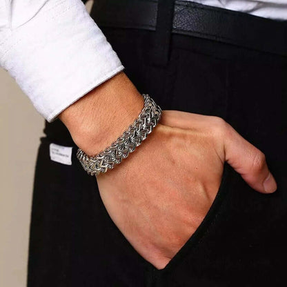 THE MEN THING Steel Bracelets ITALIAN MESH LINK -  11.5mm Pure Titanium Steel Bracelet with Magnetic Buckle for Men & Boy (8 inch)