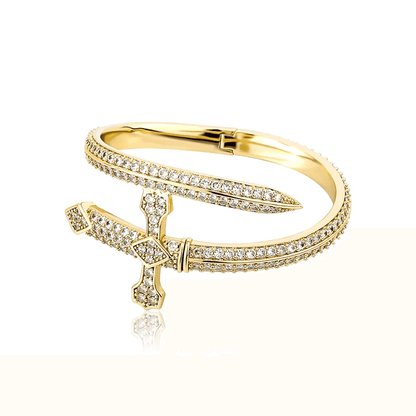 THE MEN THING Steel Bracelets JUSTICE SWORD GOLD - "7"mm Alloy Bracelet With Faux Diamonds for Men & Boys (8 inch)