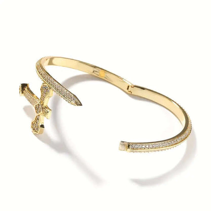 THE MEN THING Steel Bracelets JUSTICE SWORD GOLD - "7"mm Alloy Bracelet With Faux Diamonds for Men & Boys (8 inch)