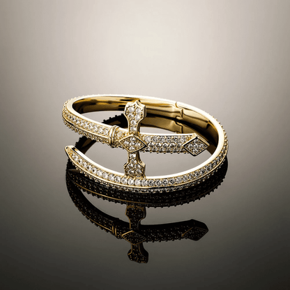 THE MEN THING Steel Bracelets JUSTICE SWORD GOLD - "7"mm Alloy Bracelet With Faux Diamonds for Men & Boys (8 inch)