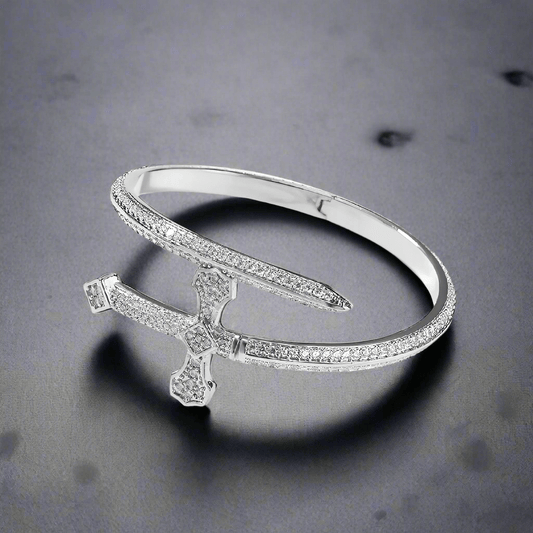 THE MEN THING Steel Bracelets JUSTICE SWORD Silver - "7"mm Alloy Bracelet With Faux Diamonds for Men & Boys (8 inch)