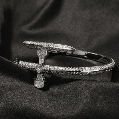 THE MEN THING Steel Bracelets JUSTICE SWORD Silver - "7"mm Alloy Bracelet With Faux Diamonds for Men & Boys (8 inch)