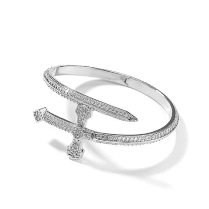 THE MEN THING Steel Bracelets JUSTICE SWORD Silver - "7"mm Alloy Bracelet With Faux Diamonds for Men & Boys (8 inch)