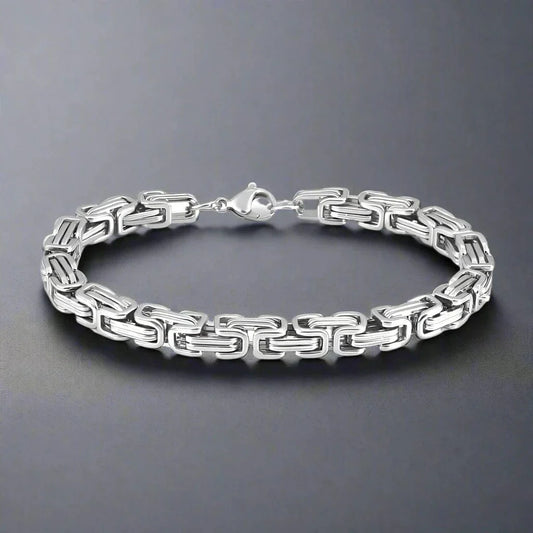THE MEN THING Steel Bracelets MASCULINE BYZANTINE - 4mm Pure Stainless Steel Bracelet American trending Style, 7 to 9 inch with Lobster Claw Buckle for Men & Boys