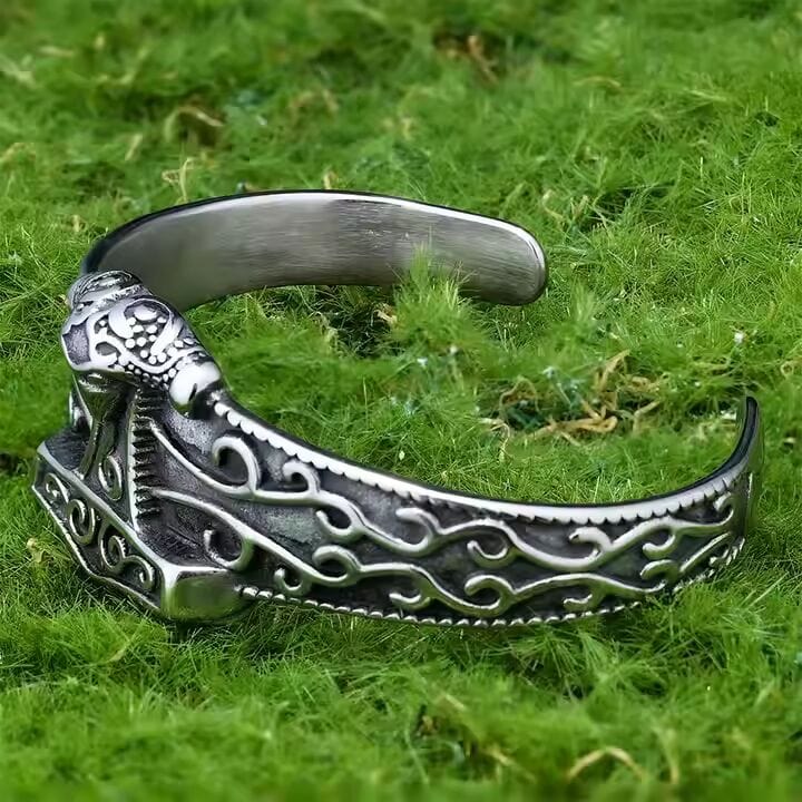 THE MEN THING Steel Bracelets ODIN'S EMBRACE - Pure Stainless Steel Open Bangle Bracelet (Adjustable) for Men & Boys