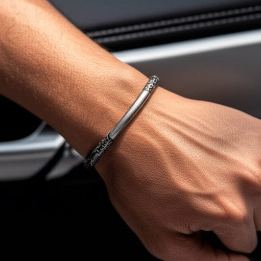 THE MEN THING Steel Bracelets ORION CREST - Pure Stainless Steel Open Bangle Bracelet (Adjustable) for Men & Boys
