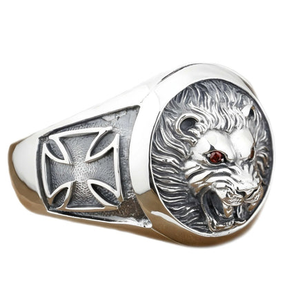 THE MEN THING Steel Bracelets RED EYE LION - Pure Stainless Steel Open Bangle Bracelet (Adjustable) for Men & Boys