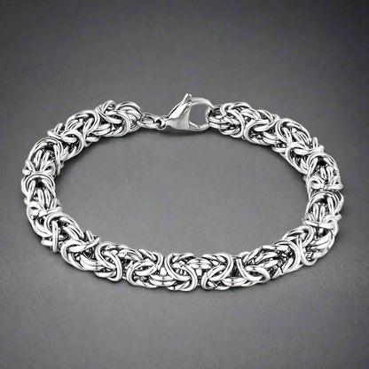 THE MEN THING Steel Bracelets REINFORCED -  7mm Stainless Steel Bracelet, American Style - Hip Hop Biker Bracelet 8 inch with Lobster Claw Buckle for Men & Boys