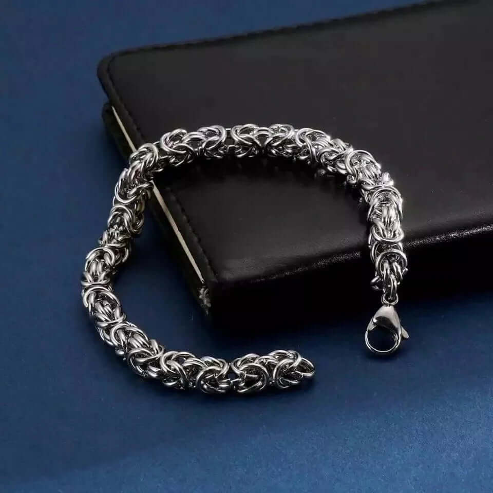 THE MEN THING Steel Bracelets REINFORCED -  7mm Stainless Steel Bracelet, American Style - Hip Hop Biker Bracelet 8 inch with Lobster Claw Buckle for Men & Boys