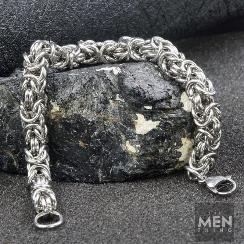 THE MEN THING Steel Bracelets REINFORCED -  7mm Stainless Steel Bracelet, American Style - Hip Hop Biker Bracelet 8 inch with Lobster Claw Buckle for Men & Boys