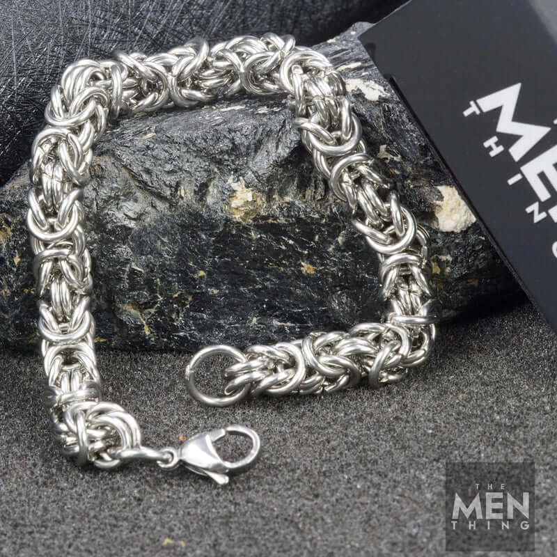 THE MEN THING Steel Bracelets REINFORCED -  7mm Stainless Steel Bracelet, American Style - Hip Hop Biker Bracelet 8 inch with Lobster Claw Buckle for Men & Boys