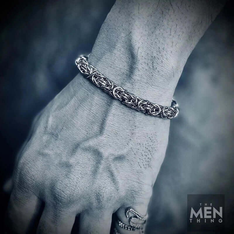 THE MEN THING Steel Bracelets REINFORCED -  7mm Stainless Steel Bracelet, American Style - Hip Hop Biker Bracelet 8 inch with Lobster Claw Buckle for Men & Boys