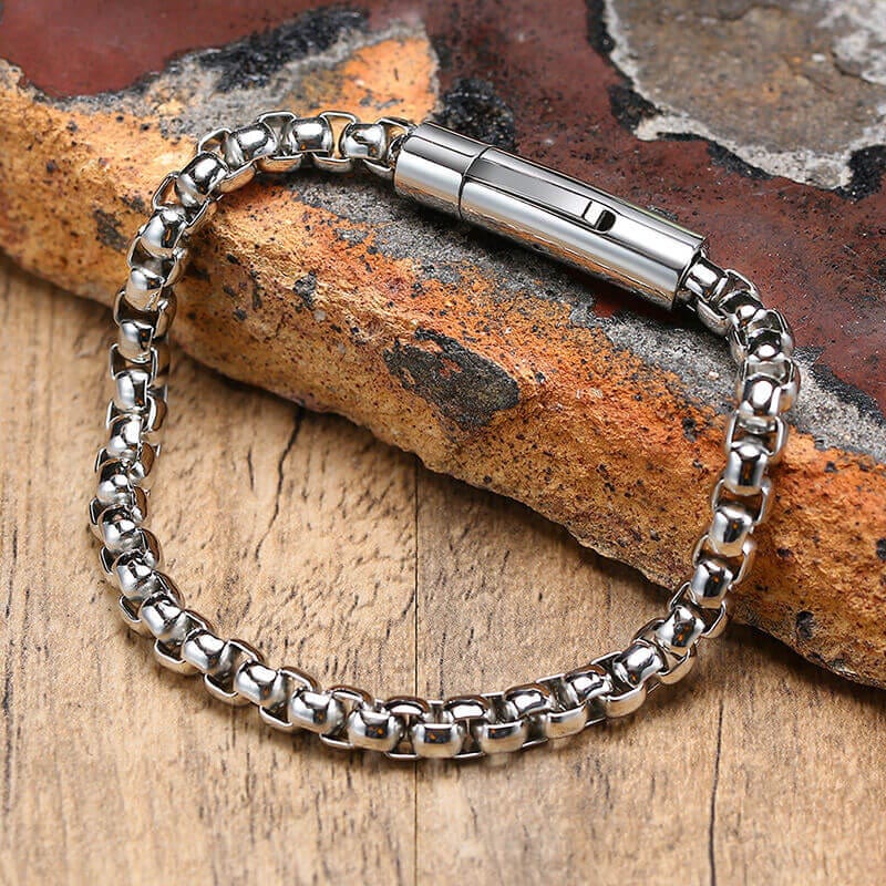 THE MEN THING Steel Bracelets ROLO SQUARE - 5mm Titanium Steel Silver Bracelet for Men & Boys (8 inch)