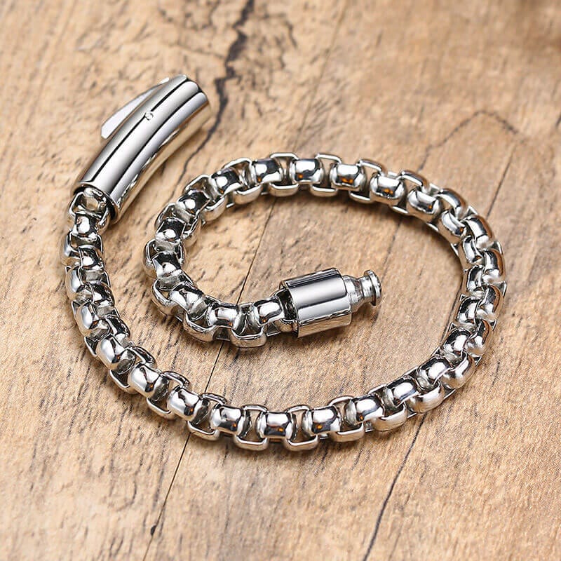 THE MEN THING Steel Bracelets ROLO SQUARE - 5mm Titanium Steel Silver Bracelet for Men & Boys (8 inch)