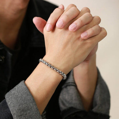 THE MEN THING Steel Bracelets ROLO SQUARE - 5mm Titanium Steel Silver Bracelet for Men & Boys (8 inch)