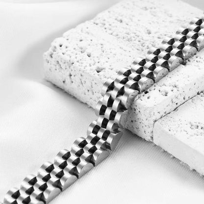 THE MEN THING Steel Bracelets SILVER GRID BRACELET - 8mm Pure Silver Titanium Stainless Steel Bracelet, Silver Chain Bracelet for Men & Boy (8inch)