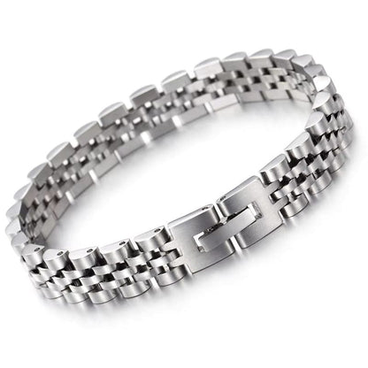 THE MEN THING Steel Bracelets SILVER GRID BRACELET - 8mm Pure Silver Titanium Stainless Steel Bracelet, Silver Chain Bracelet for Men & Boy (8inch)