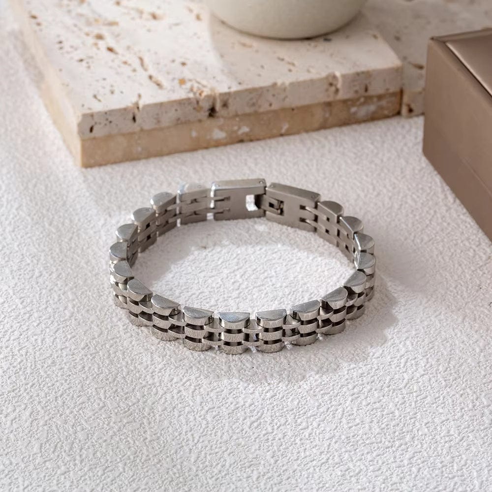 THE MEN THING Steel Bracelets SILVER GRID BRACELET - 8mm Pure Silver Titanium Stainless Steel Bracelet, Silver Chain Bracelet for Men & Boy (8inch)