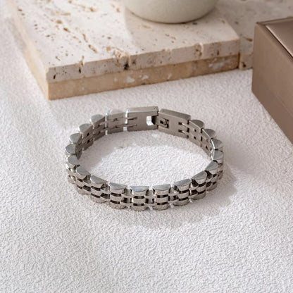 THE MEN THING Steel Bracelets SILVER GRID BRACELET - 8mm Pure Silver Titanium Stainless Steel Bracelet, Silver Chain Bracelet for Men & Boy (8inch)