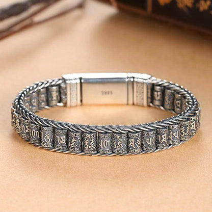 THE MEN THING Steel Bracelets SIX SIGN MANTRA LINK - "11.5"mm Pure Alloy Bracelet with Open Box Clasps for Men & Boy (8 inch)