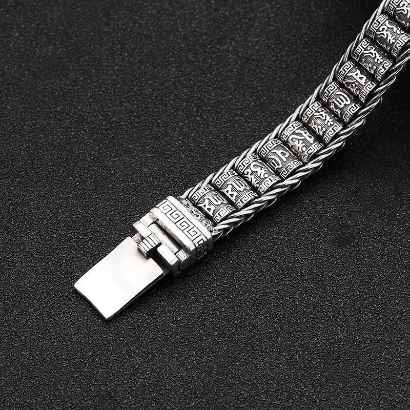 THE MEN THING Steel Bracelets SIX SIGN MANTRA LINK - "11.5"mm Pure Alloy Bracelet with Open Box Clasps for Men & Boy (8 inch)