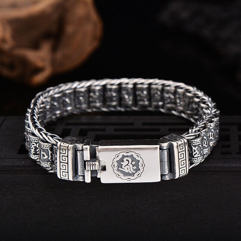THE MEN THING Steel Bracelets SIX SIGN MANTRA LINK - "11.5"mm Pure Alloy Bracelet with Open Box Clasps for Men & Boy (8 inch)