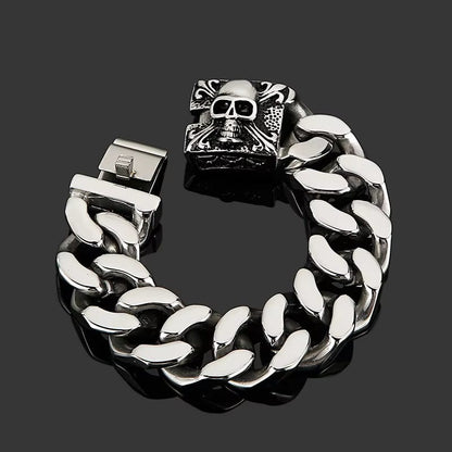 THE MEN THING Steel Bracelets SKULL KING BRACELET - 20mm Pure Titanium Steel Bracelet, Heavy Biker Bracelet for Men & Boy (8inch)