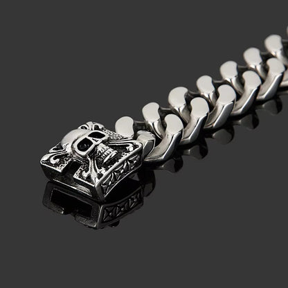 THE MEN THING Steel Bracelets SKULL KING BRACELET - 20mm Pure Titanium Steel Bracelet, Heavy Biker Bracelet for Men & Boy (8inch)