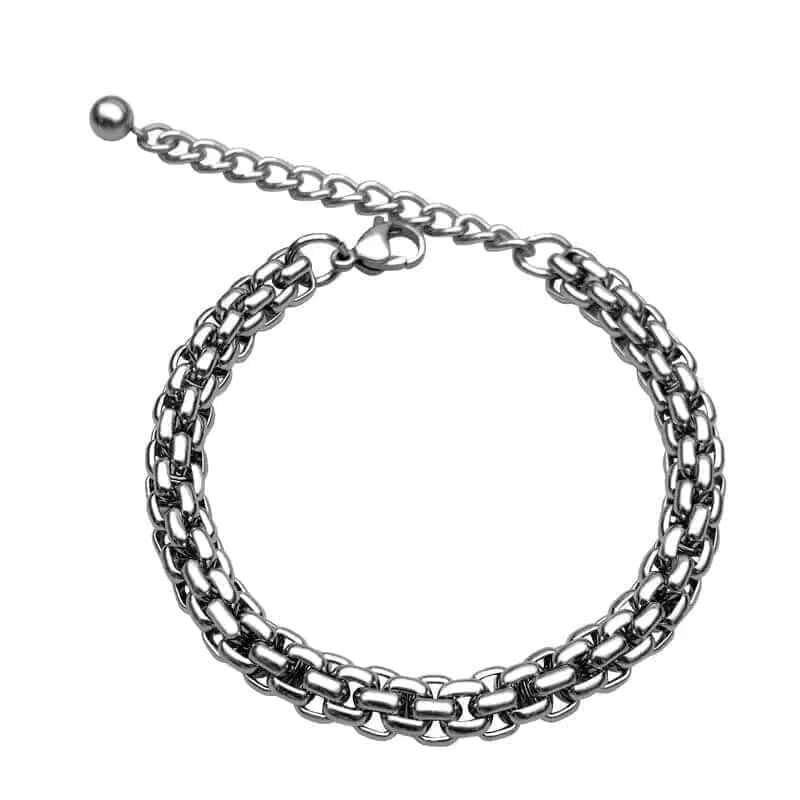 THE MEN THING Steel Bracelets STEELBOX -  7mm Stainless Steel Bracelet, American Style - 8 inch with Adjustable Lobster Claw Buckle for Men & Boys