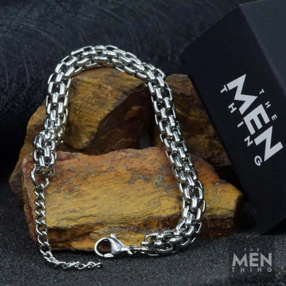 THE MEN THING Steel Bracelets STEELBOX -  7mm Stainless Steel Bracelet, American Style - 8 inch with Adjustable Lobster Claw Buckle for Men & Boys