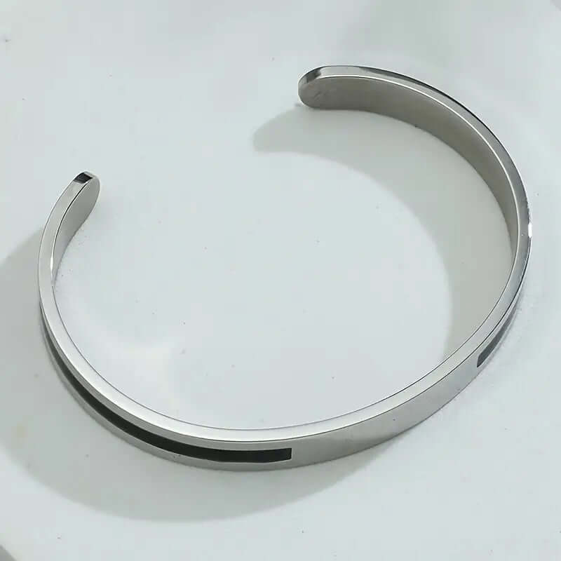 THE MEN THING Steel Bracelets STOIC SILVER - "6.5"mm Pure Stainless Steel Open Bangle Bracelet (Adjustable) for Men & Boys