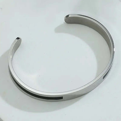 THE MEN THING Steel Bracelets STOIC SILVER - "6.5"mm Pure Stainless Steel Open Bangle Bracelet (Adjustable) for Men & Boys