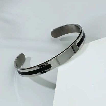 THE MEN THING Steel Bracelets STOIC SILVER - "6.5"mm Pure Stainless Steel Open Bangle Bracelet (Adjustable) for Men & Boys