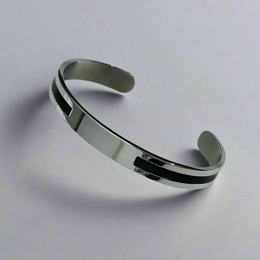THE MEN THING Steel Bracelets STOIC SILVER - "6.5"mm Pure Stainless Steel Open Bangle Bracelet (Adjustable) for Men & Boys