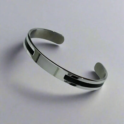 THE MEN THING Steel Bracelets STOIC SILVER - "6.5"mm Pure Stainless Steel Open Bangle Bracelet (Adjustable) for Men & Boys