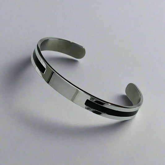 THE MEN THING Steel Bracelets STOIC SILVER - "6.5"mm Pure Stainless Steel Open Bangle Bracelet (Adjustable) for Men & Boys