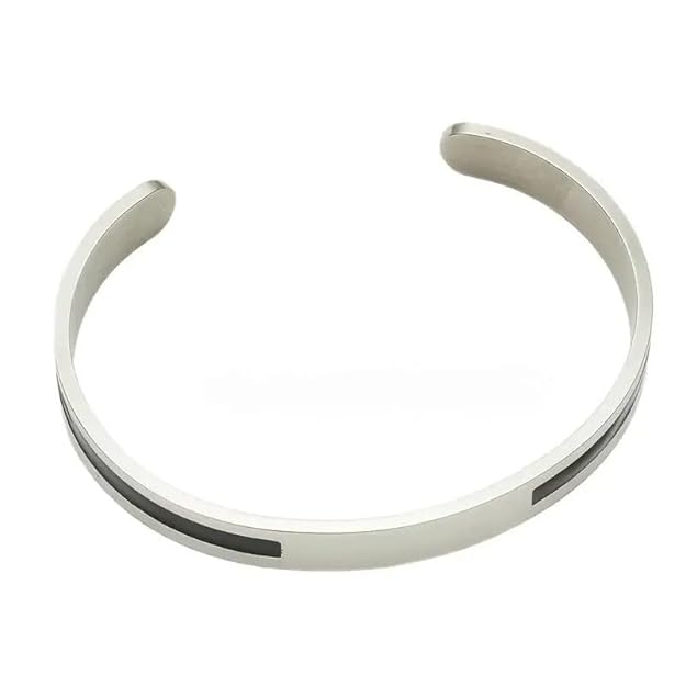 THE MEN THING Steel Bracelets STOIC SILVER - "6.5"mm Pure Stainless Steel Open Bangle Bracelet (Adjustable) for Men & Boys