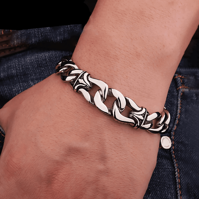 THE MEN THING Steel Bracelets TENACITY - "12"mm Pure Stainless Steel Bracelet with Lobster Claw Buckle for Men & Boys (8 inch)