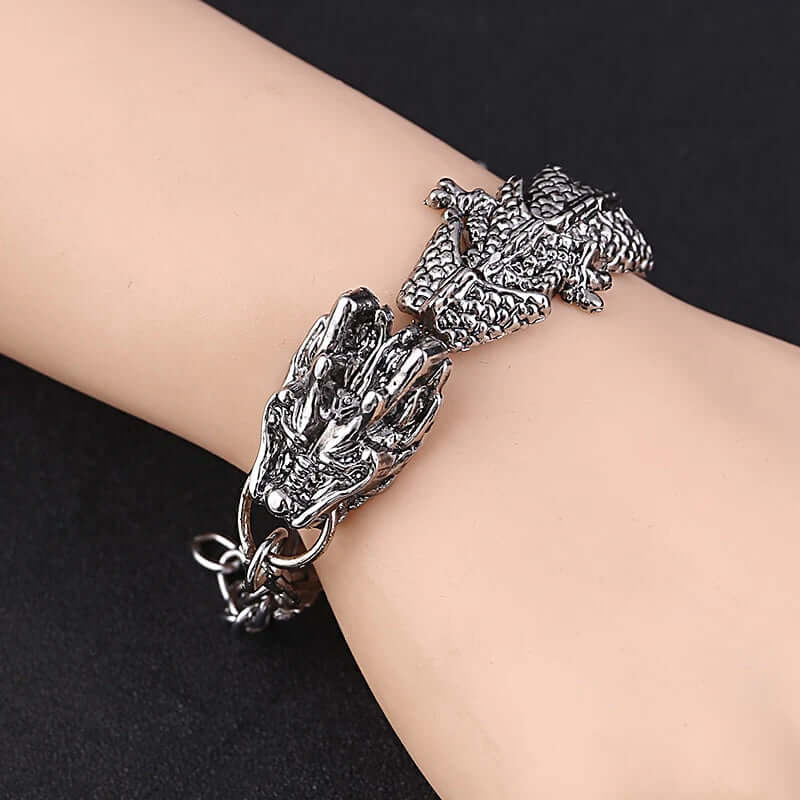 THE MEN THING Steel Bracelets TIBETAN DRAGON -"15"mm Pure Alloy Bracelet with Lobster Claw Buckle for Men & Boys ("8" inch)