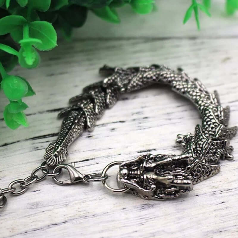 THE MEN THING Steel Bracelets TIBETAN DRAGON -"15"mm Pure Alloy Bracelet with Lobster Claw Buckle for Men & Boys ("8" inch)