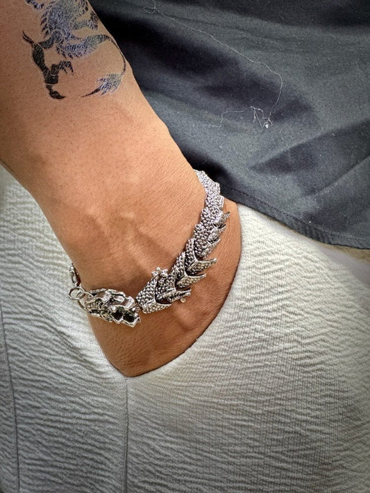 THE MEN THING Steel Bracelets TIBETAN DRAGON -"15"mm Pure Alloy Bracelet with Lobster Claw Buckle for Men & Boys ("8" inch)