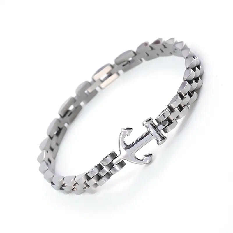 THE MEN THING Steel Bracelets TITANANCHOR STEEL LINK BRACELET - 8mm Pure Silver Titanium Stainless Steel Bracelet, Silver Chain Bracelet for Men & Boy (8inch)