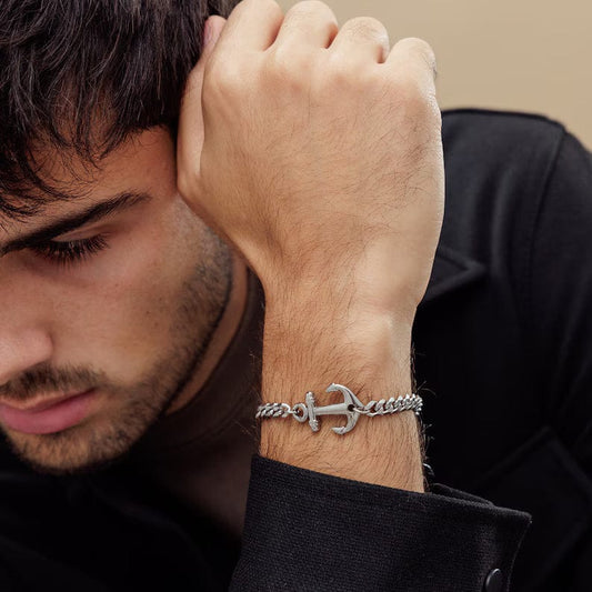 THE MEN THING Steel Bracelets TITANANCHOR STEEL LINK BRACELET - 8mm Pure Silver Titanium Stainless Steel Bracelet, Silver Chain Bracelet for Men & Boy (8inch)