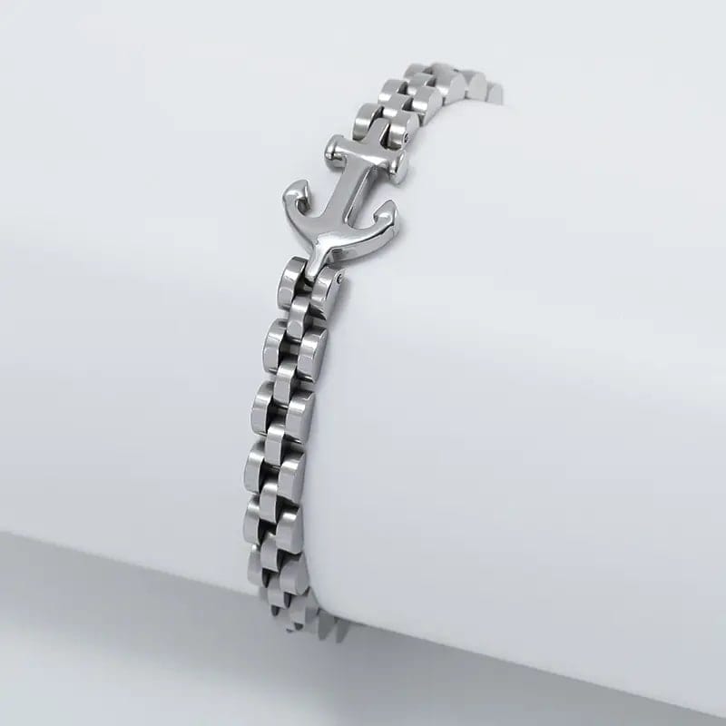 THE MEN THING Steel Bracelets TITANANCHOR STEEL LINK BRACELET - 8mm Pure Silver Titanium Stainless Steel Bracelet, Silver Chain Bracelet for Men & Boy (8inch)