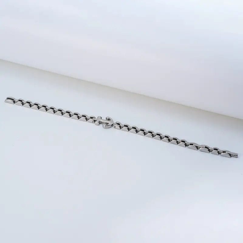THE MEN THING Steel Bracelets TITANANCHOR STEEL LINK BRACELET - 8mm Pure Silver Titanium Stainless Steel Bracelet, Silver Chain Bracelet for Men & Boy (8inch)