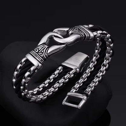 THE MEN THING Steel Bracelets TRIBAL LINK BRACELET - 17mm Pure Titanium Steel Bracelet, Silver Plated Antique Matt Finish Bracelet for Men & Boy (8inch)